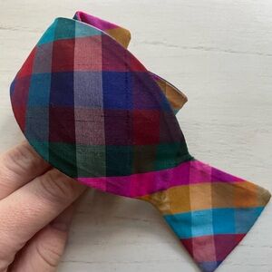 R. Hanauer rainbow colorful plaid silk men’s bow tie